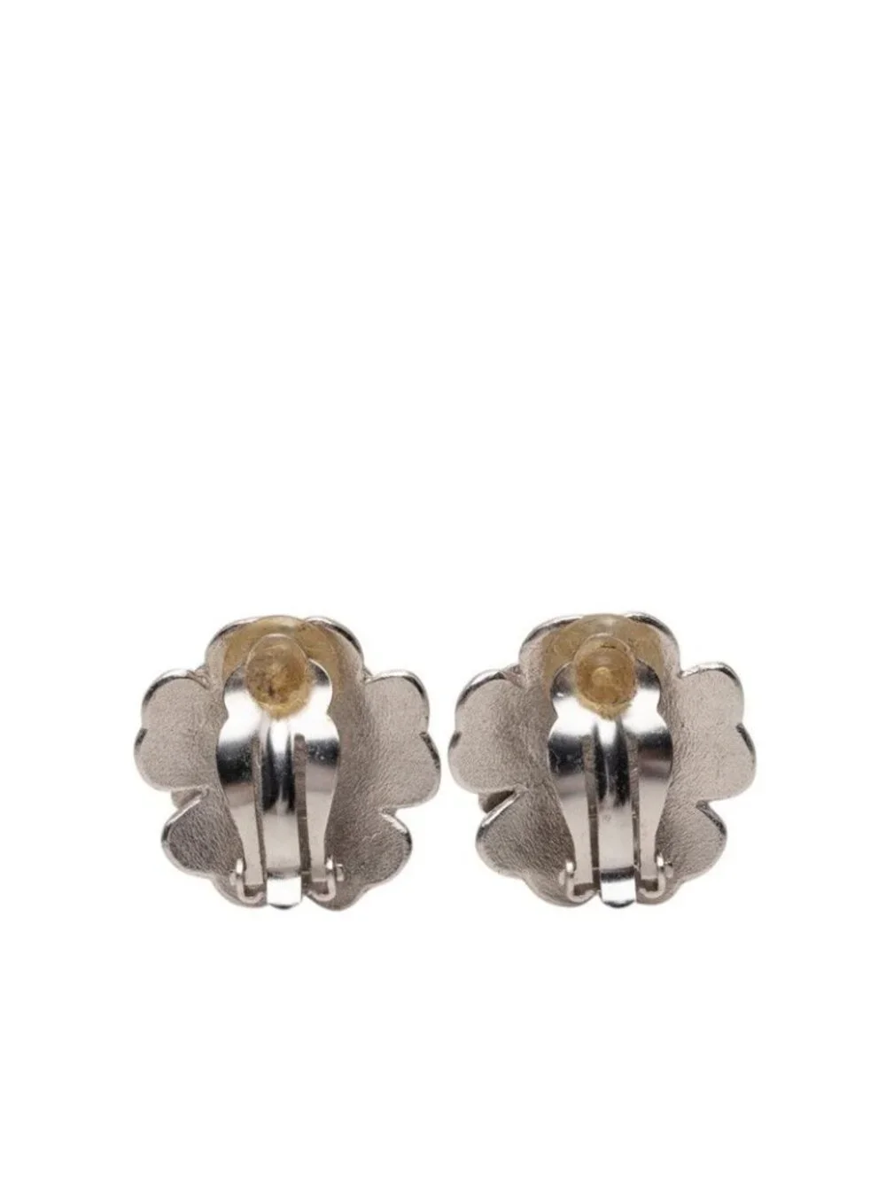 Chanel CC Logo Camellia 03c Earrings Black Silver Metal
